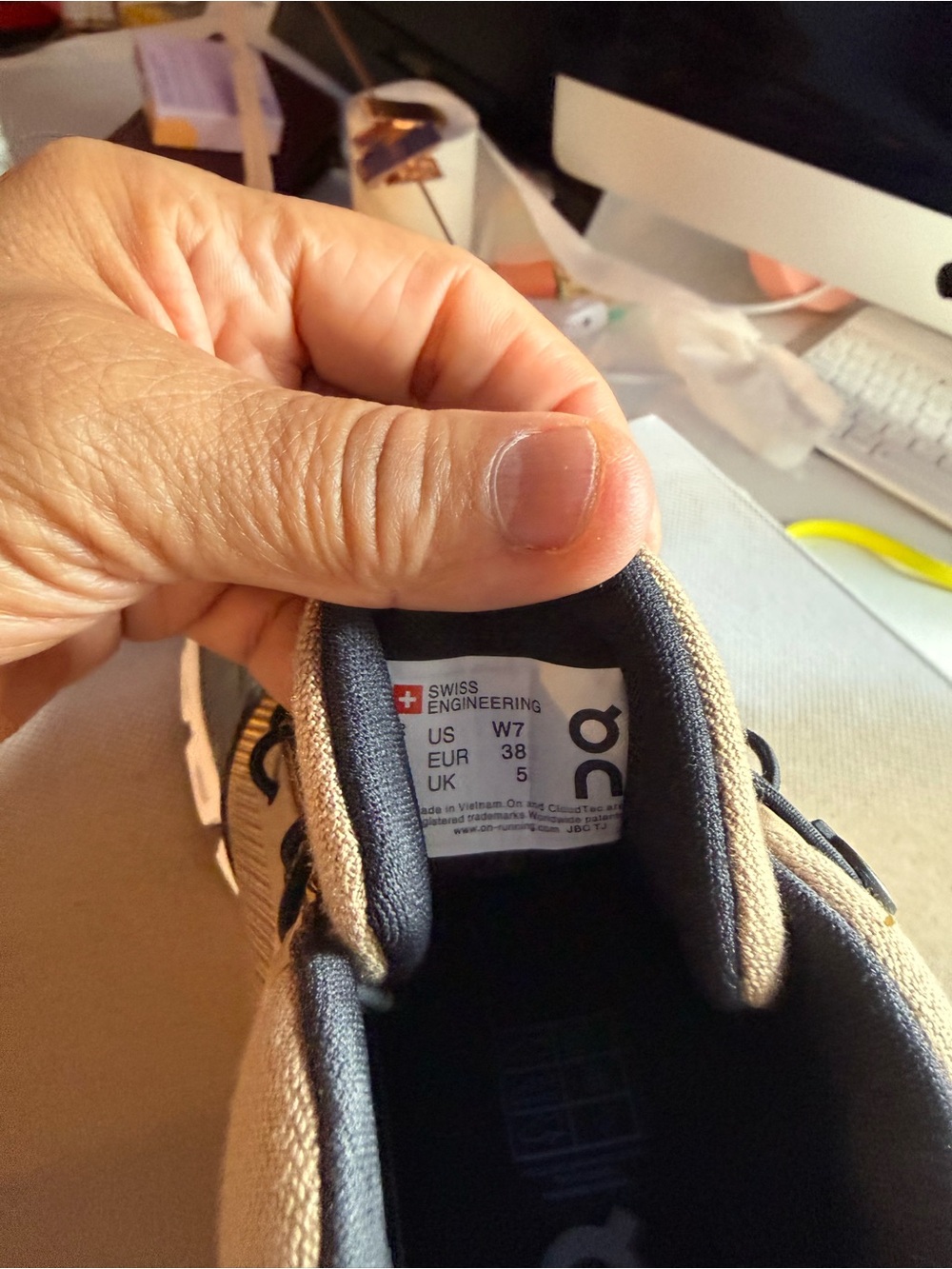 On Running Men's Athletic Shoe in Tan and Black - Picture 7 of 12